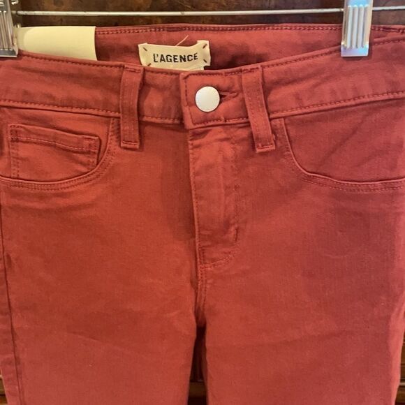 L’AGENCE Margot  woman’s light maroon high rise skinny jeans - Picture 4 of 15